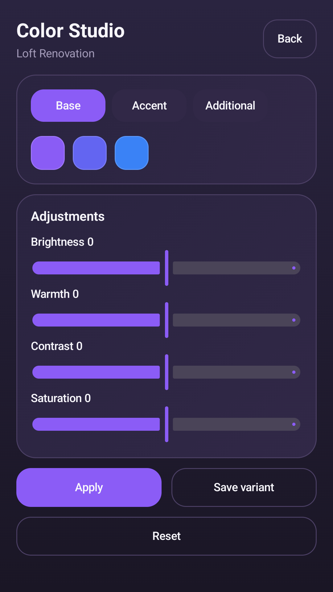 Palette Insights color studio screen